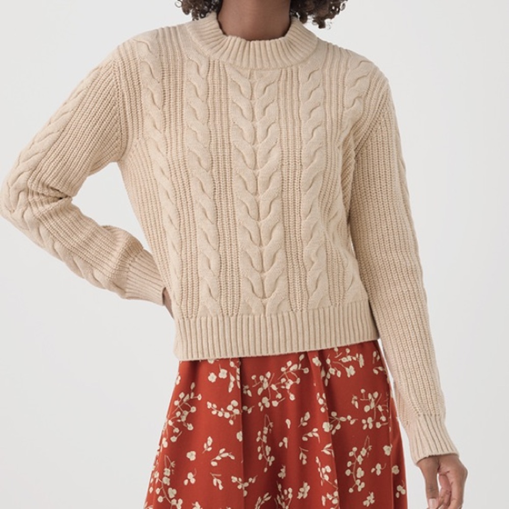 Pact Cable Knit Crew Sweater in Sandshell
